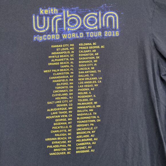 Keith Urban Men's ripCORD World Tour 2016 T-Shirt Black L Crew Neck Short Sleeve - Picture 9 of 12